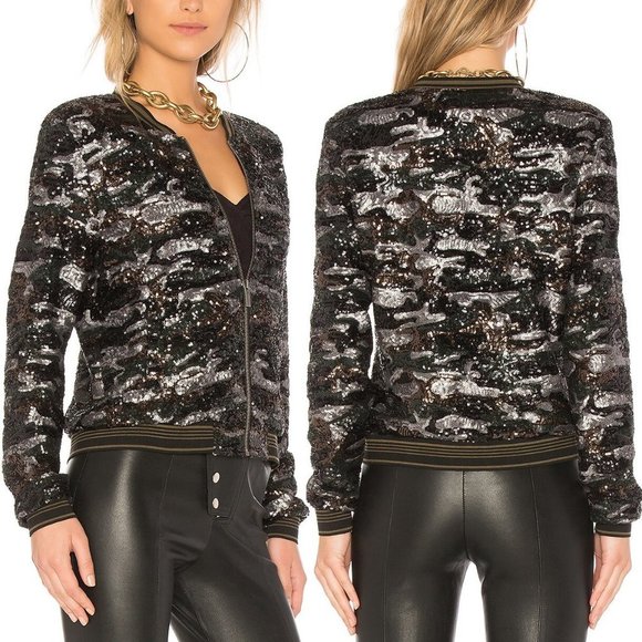 Sanctuary Jackets & Blazers - NEW Sanctuary Army Fatique Camo Sparkly Sequins Full Zip Bomber Jacket S $189